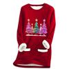 Ladies' Loose And Comfortable Round Neck Christmas Print Thick With Pockets Long Sleeved Top