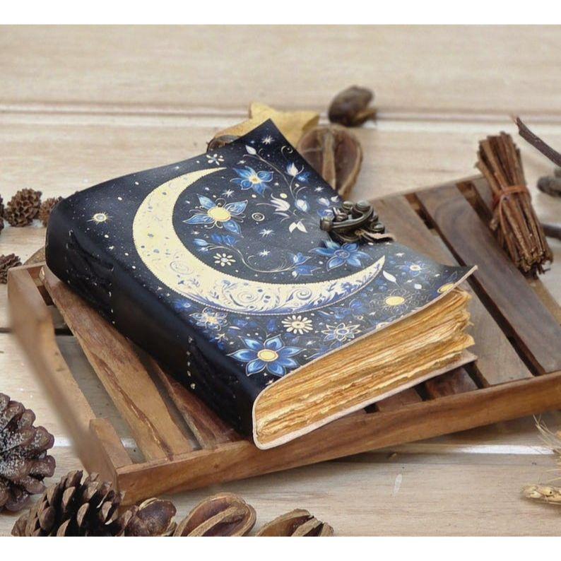 Grimoire Leather Journal, Print Tree of Life Journal, Blank Spell Book of Shadows Celestial Leather Journal Gifts For Him Her