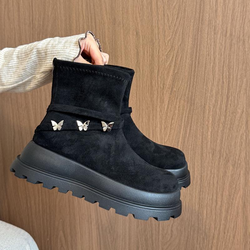 Fashion Niche Retro Designed Casual Thick Soled Short Boots for Women 2025 Winter New Style Comfortable Fashion Suede Chunky Ankle Boots