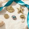 5 Stuks/Set Zomer Schoenschoonmakers Goudkleurig, Strand Schoendecoraties met Oceaan Thema, Nep Parel Zeester Schelp Schoenschoonmakers voor Vrouwen Meisjes Klompen