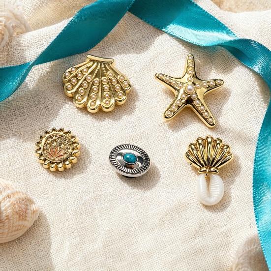 5 Stuks/Set Zomer Schoenschoonmakers Goudkleurig, Strand Schoendecoraties met Oceaan Thema, Nep Parel Zeester Schelp Schoenschoonmakers voor Vrouwen Meisjes Klompen