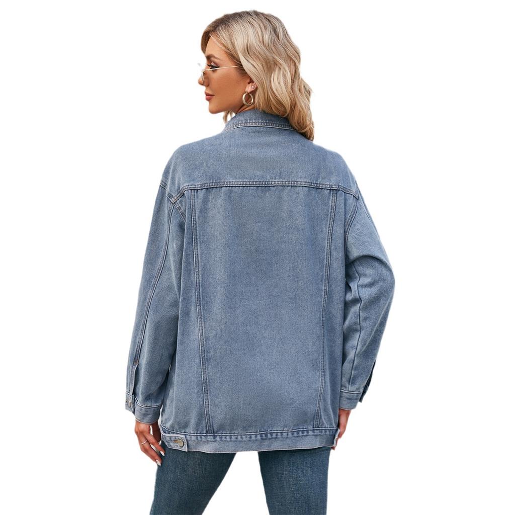 Vintage džínová bunda Dámské Podzimní Volná klopa Jednořadý Cardigan Kabát Dámská Móda Ležérní Dojíždění Svrchní oblečení Velká velikost