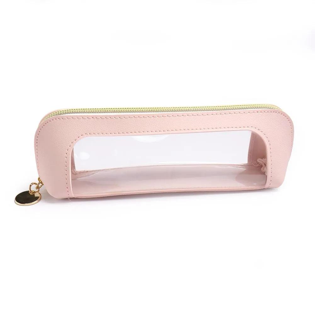 Transparent Waterproof PU Pencil Case Window Cosmetic Brush Storage Bag Travel Cosmetic Brush Box with Zipper Storage Bag