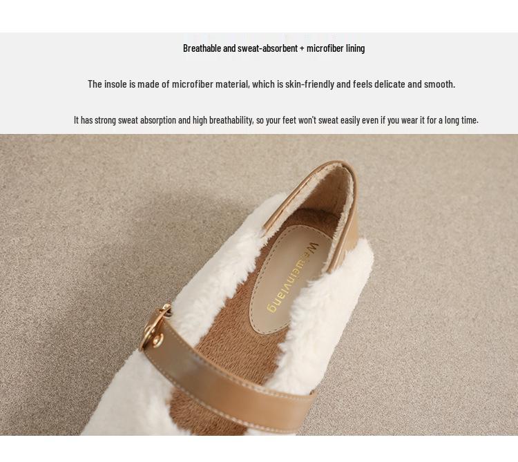 Weiwei Girl 138-1 Women's Fur-Lined Mary Jane Flats for Autumn/Winter