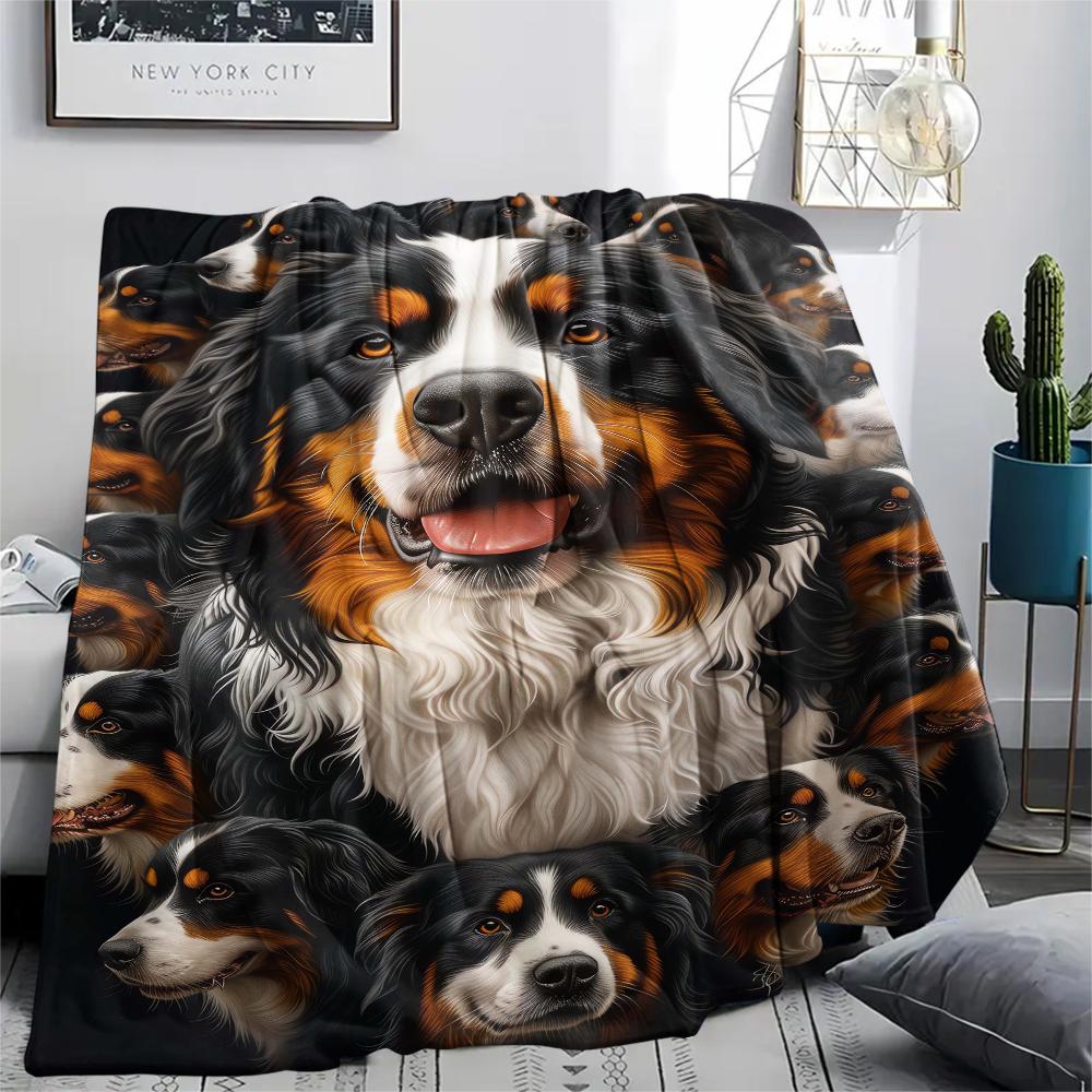 1Pc Bernese Dog Print Flannel Blanket, High Quality Comfortable for All Seasons, Home Decor, Warmth and Comfort, Perfect for Christmas Gifts