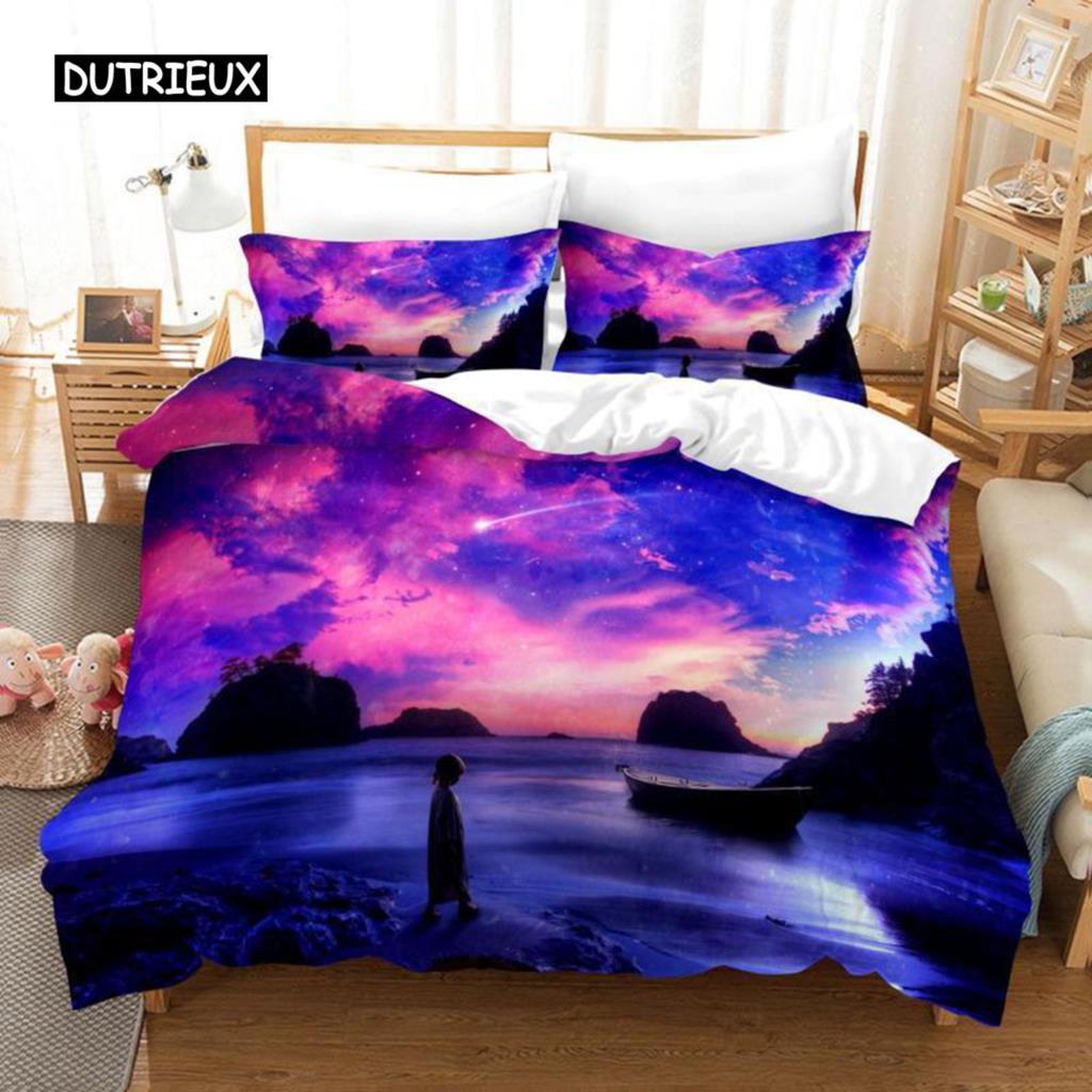 Ocean Duvet Cover Set Summer Beach Decor Hawaiian Vacation Style Bedding Set Palm Tree Tropical Nature Sea Polyester Quilt Cover