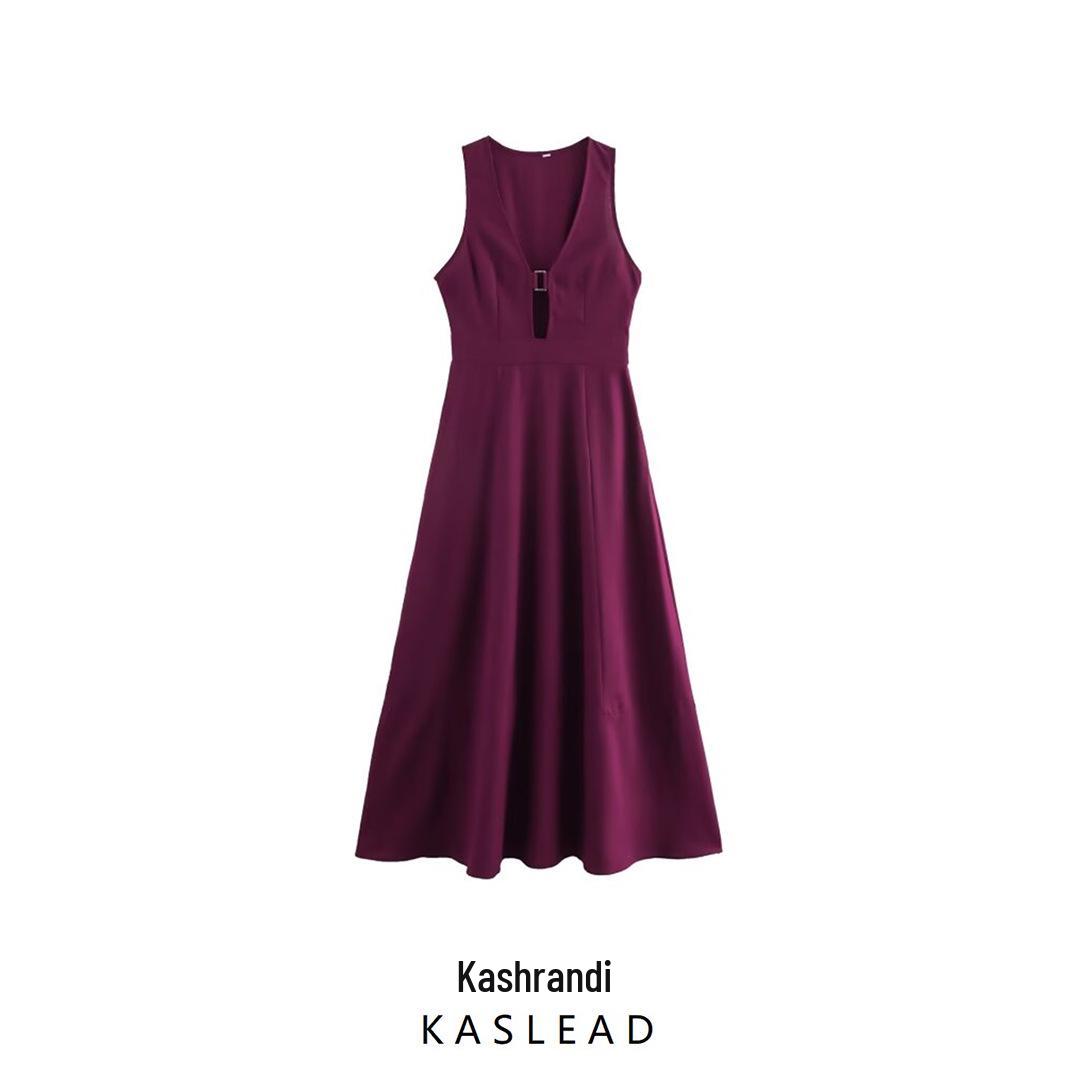 

2025 Spring Women s European & American Style Deep V-Neck Sleeveless Long Dress L