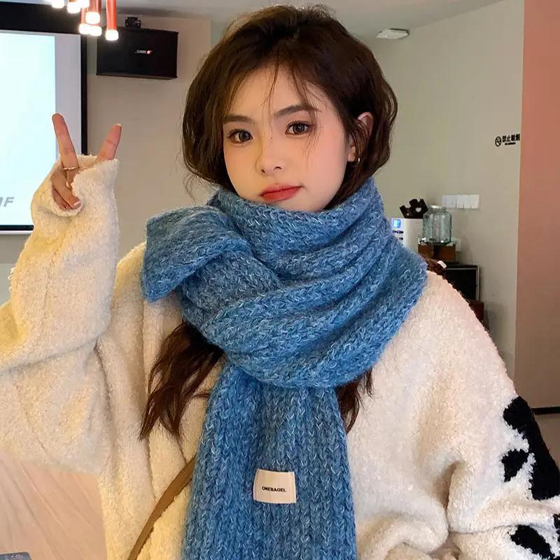 WTEMPO Windproof Solid Color Soft Knitted Scarf Women Autumn Winter Thickened Warm Christmas New Year Woolen Scarf