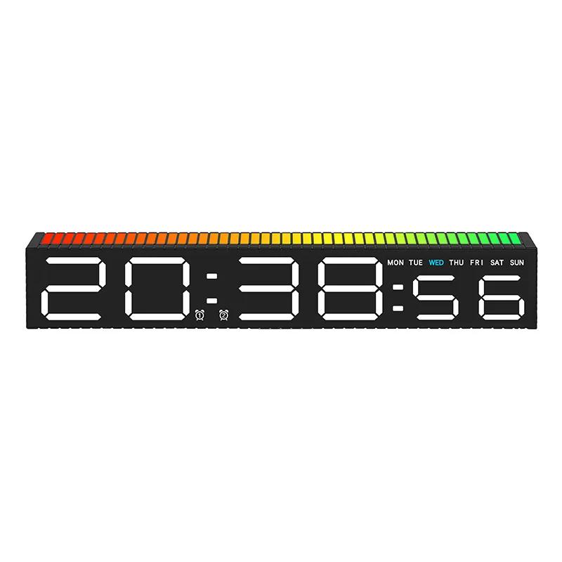LED Alarm Clock with Rhythm Light Bar Colorful Table Clock with 3 Levels Brightness Adjustable RGB Colorful Electronic Clock