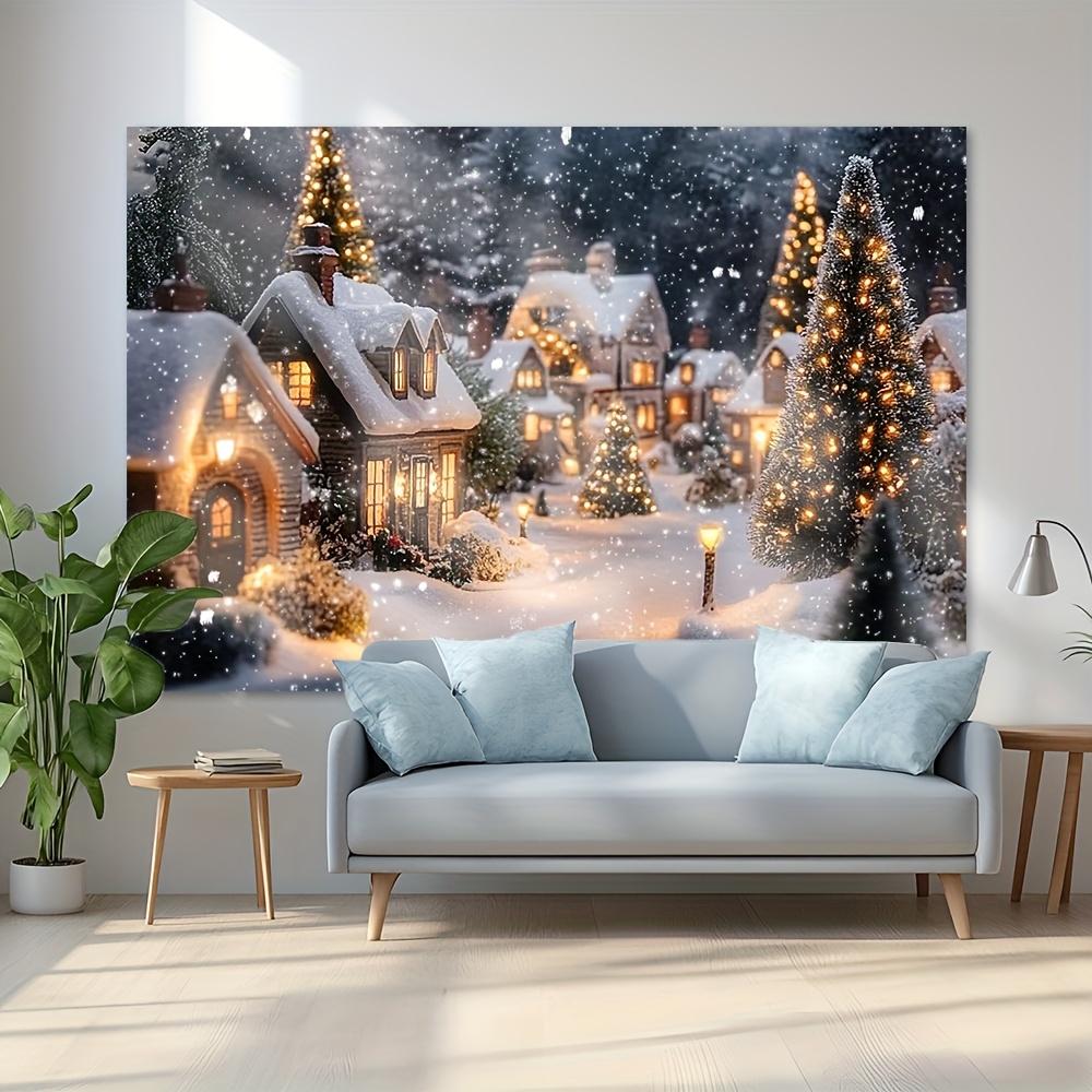 1 piece, comfortable Christmas village snow scenery background - vibrant winter miracle, holiday party decoration