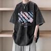 American printed washed short-sleeved T-shirt men's and women's summer trendy brand retro hiphop large size couple's pure cotton top