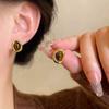 Amber Coffee French Retro Luxury Earrings - Women's Elegant Studs with Niche Design