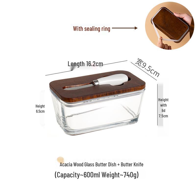 Ορθογώνιο Γυάλινο Βουτυριέρα με Καπάκι και Σπάτουλα για Αποθήκευση Τυριού