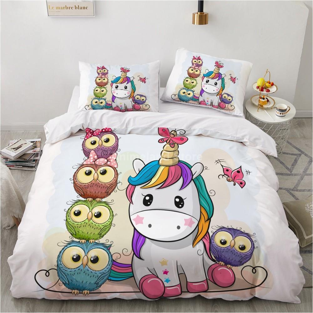 Girl Pink Unicorn 3D Bedding Set Kids Bed Linen Quilt Duvet Cover Sets Home Textile Decor Twin Single Queen King Size Gift Cute