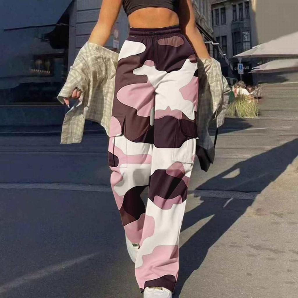 Trendy Uformell Streetwear for kvinner Baggy Cargo-bukser med lommer Bukser med brede ben Løse kjeledresser Lange bukser