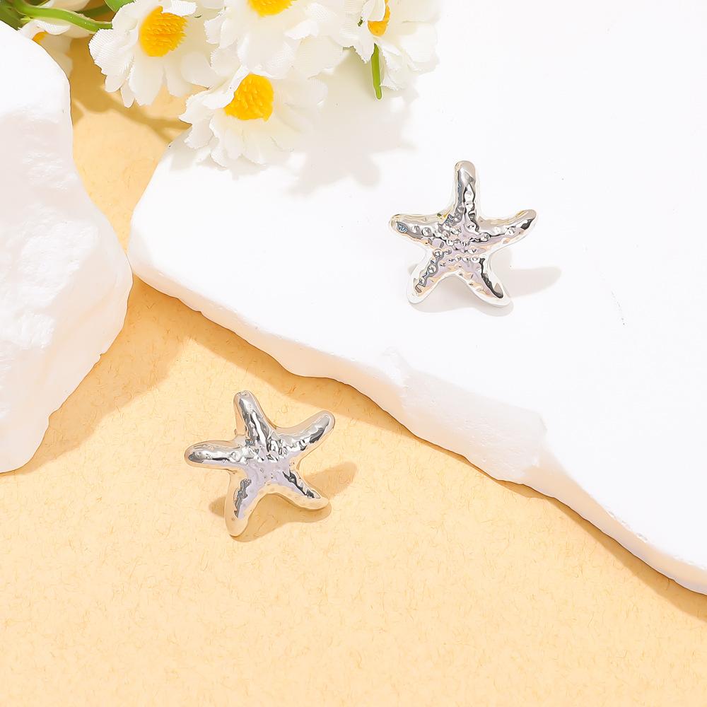 Gold-plated vacation wind stud earrings, European and American fashion water drop texture earrings, personalized starfish shell ear jewelry set