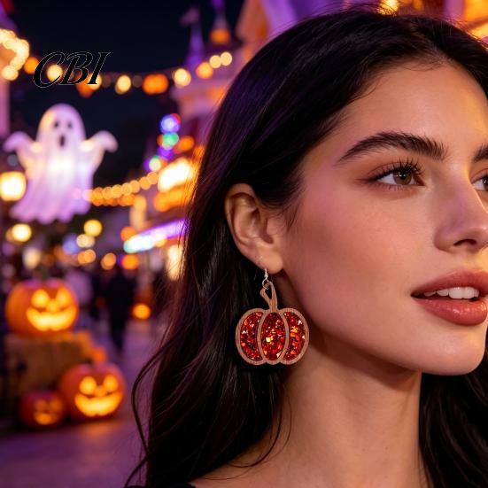 Hypoallergenic Earrings for Sensitive Ears 1 Pair Fall Thanksgiving Pumpkin Women, Wooden Festive Shaped Dangle Drop Earrings, Autumn Halloween