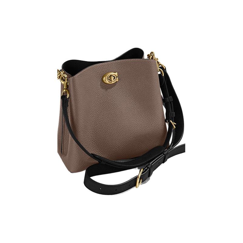 COACH Willow 24 turn-lock detachable shoulder strap pebbled leather bucket bag hand-held crossbody bag medium women's dark stone gray