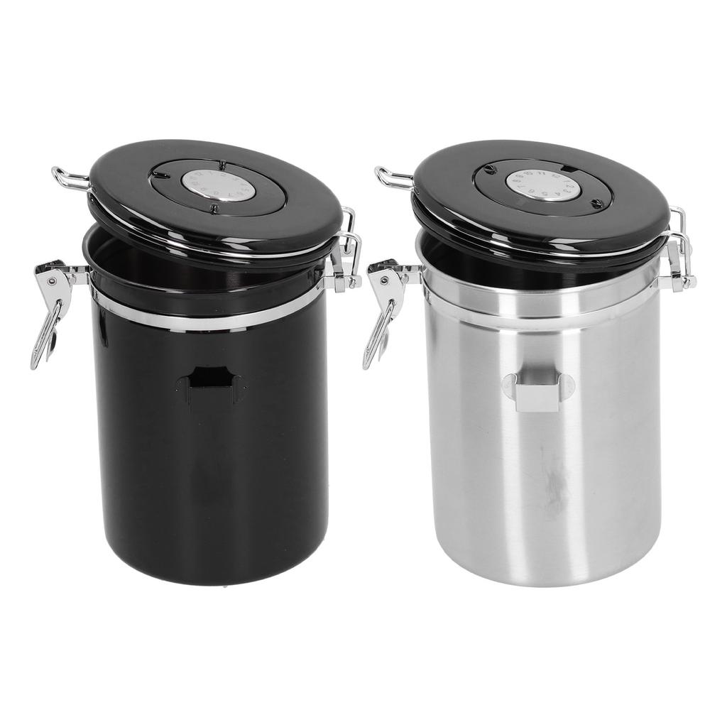 1.8L 304 Stainless Steel Coffee Beans Container with Exhaust Valve  Household Storage Sealing Coffee Beans Jar Kitchen