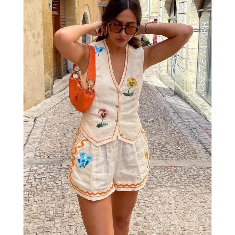2024 Spring/Summer Women's Sleeveless Printed Loose Two-Piece Casual Vacation Set