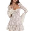 2026 European and American Summer Lace New Flared Sleeve Tube Top Dress Women's Clothing French Sexy Halter Hip Skirt