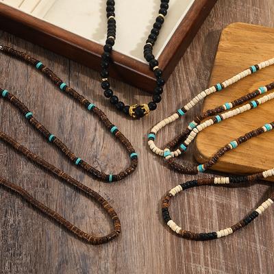 Bohemian Coconut Shell Wood Beads Turquoise Beaded Splicing Niche Stacked with Short Necklace Men's Collarbone Chain