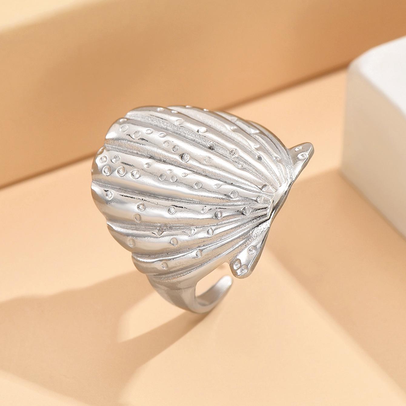 Beach Resort Shell Open Stainless Steel Ring: Women s Marine Animal Series