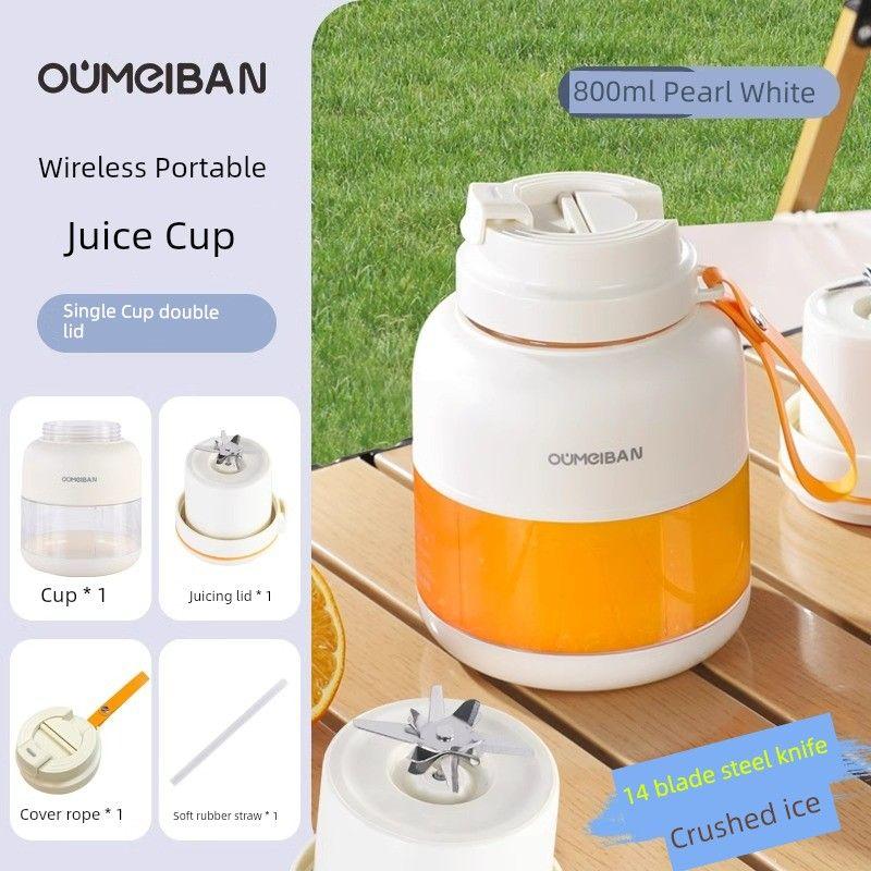 

2025 New Arrival Juicer Cup Student Dormitory Small Multi-Functional Blender Portable Weight Loss Juicer Rechargeable [Double cover +14 leaf knife] White juice cup