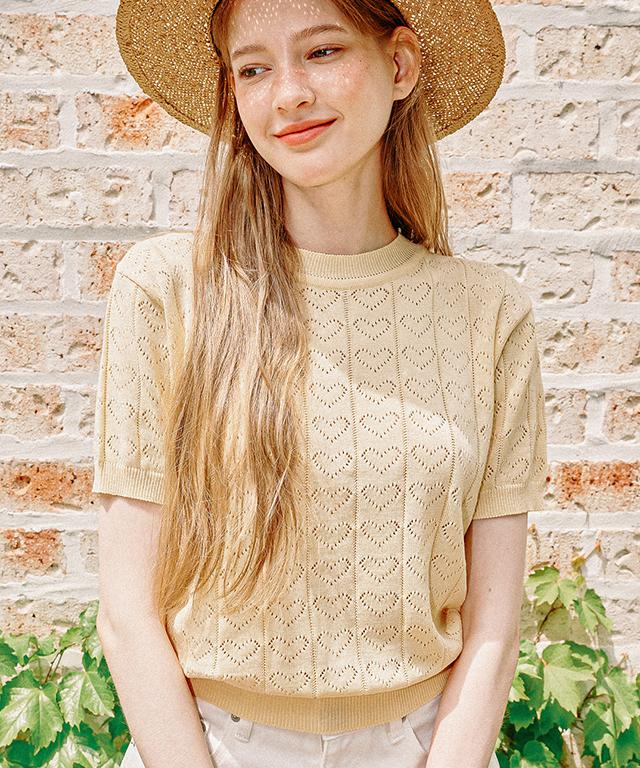 RONRON Heart Scotch Short Sleeve Knit Butter