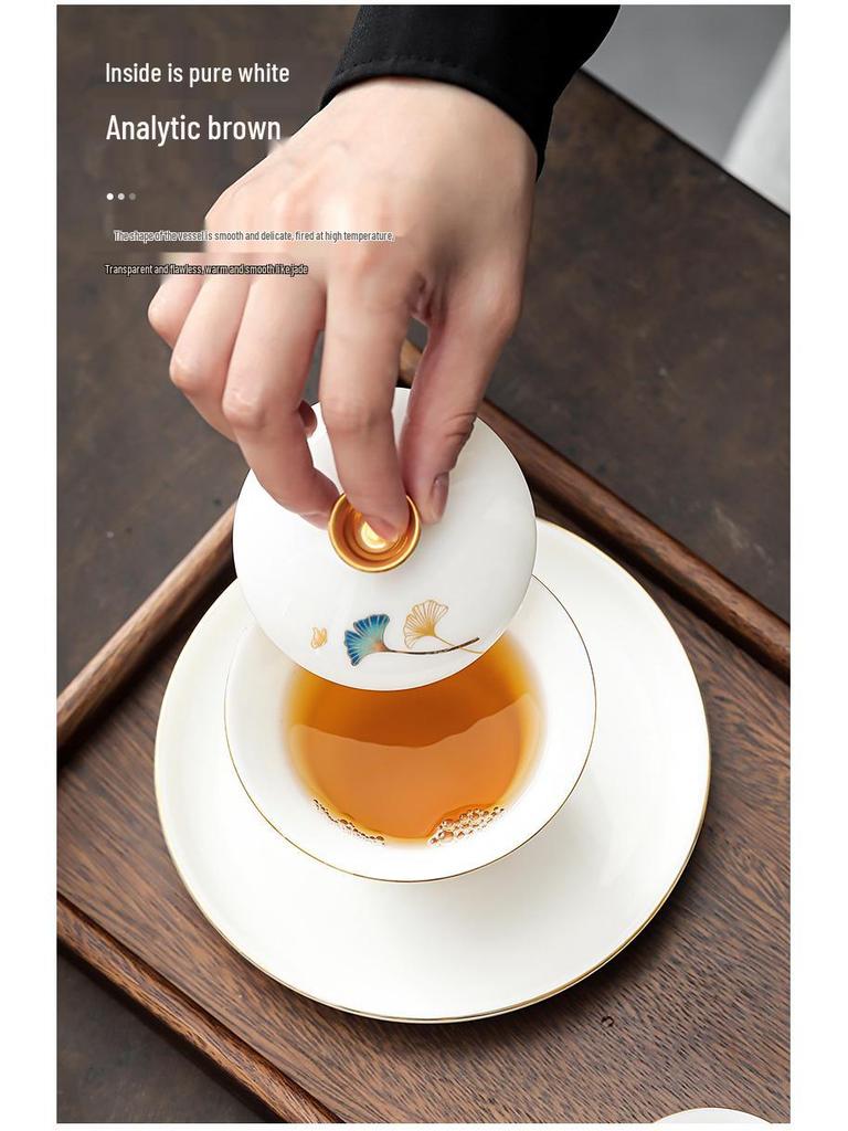 Dehua White Porcelain Sancai Gaiwan Ceramic Tea Set - Insulated Kung Fu Teacup and Brewing Bowl