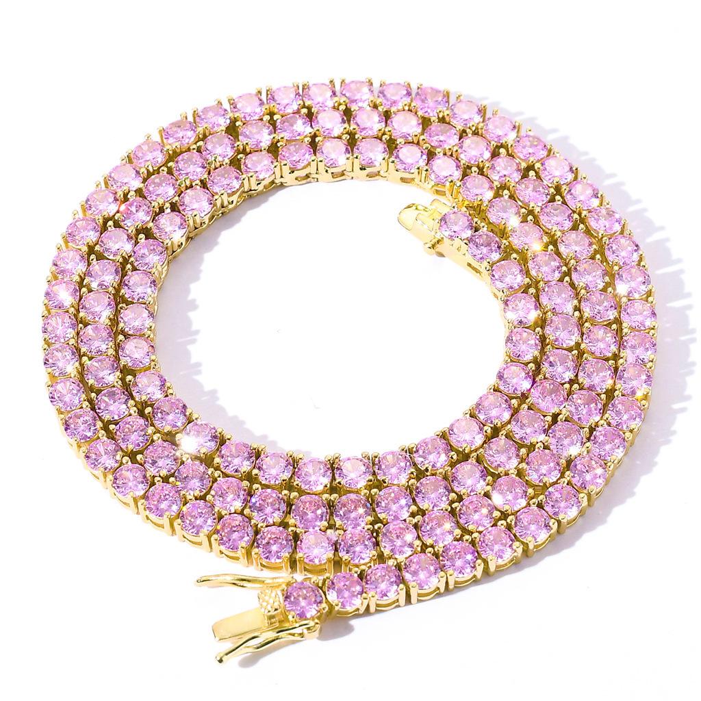 4mm Tennis Chain Purple Pink Yellow Chain Micro-set Zircon Single Row Chain Hip Hop Necklace Women Exquisite Gifts