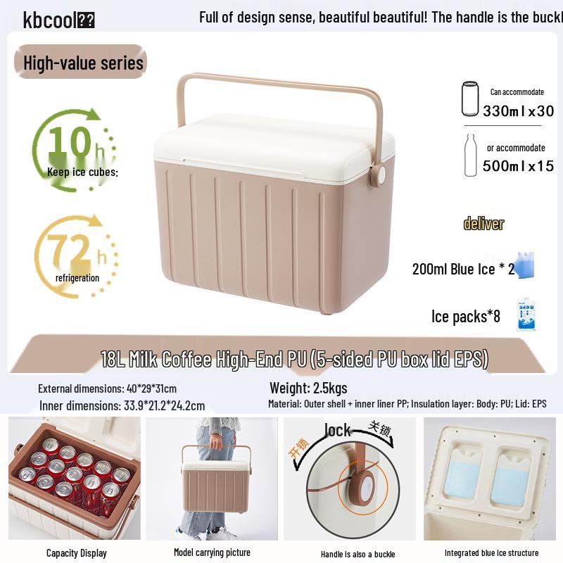 Portable 18L Insulated Cooler Box for Camping and Fishing - Keeps Items Warm or Fresh, Ideal for Ice Cubes and Ice Cream, Handheld Gift Box.