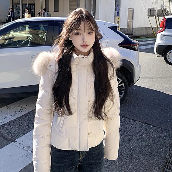 Hooded Fur Collar Cotton Jacket Women's Winter American Retro Thick Warm and Cold Resistant Short Bread Jacket