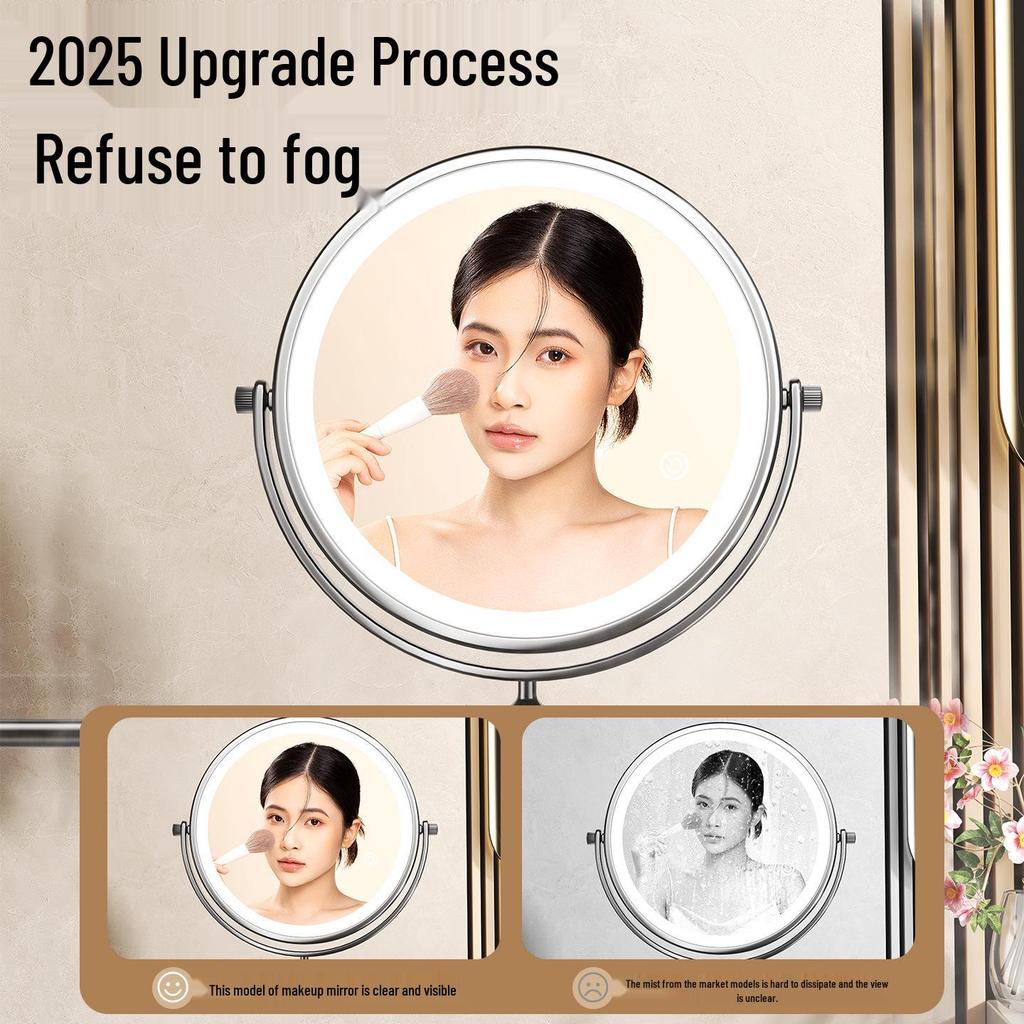 Wall-Mounted Foldable Vanity Mirror with Lights (Double-Sided, Punch-Free Installation) for Bathroom.