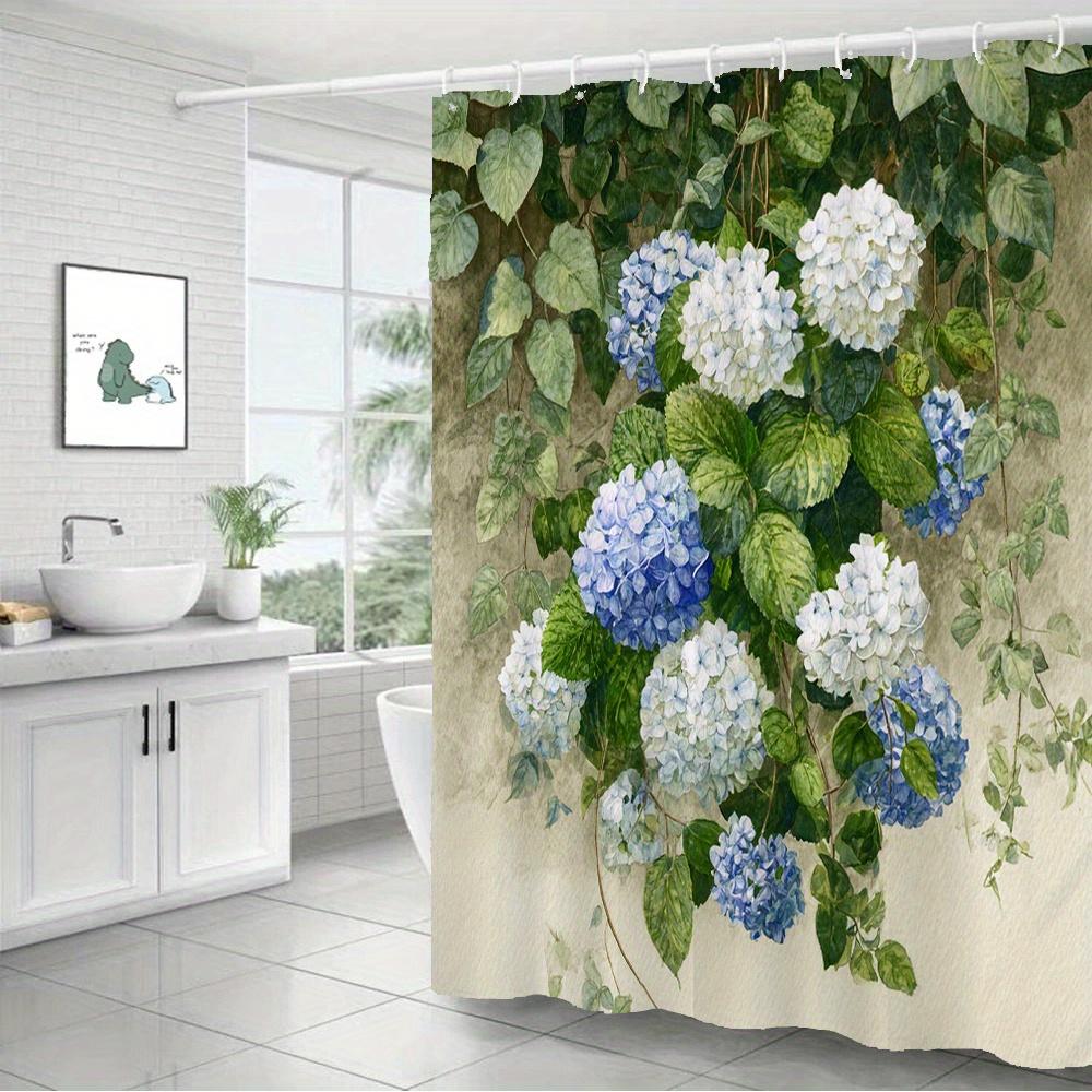 

Hydrangea Flower Shower Curtain Blue And White Blooms Green Leaves Vintage Garden Design Waterproof Bath Decor W60H190(CM)-1 Pcs
