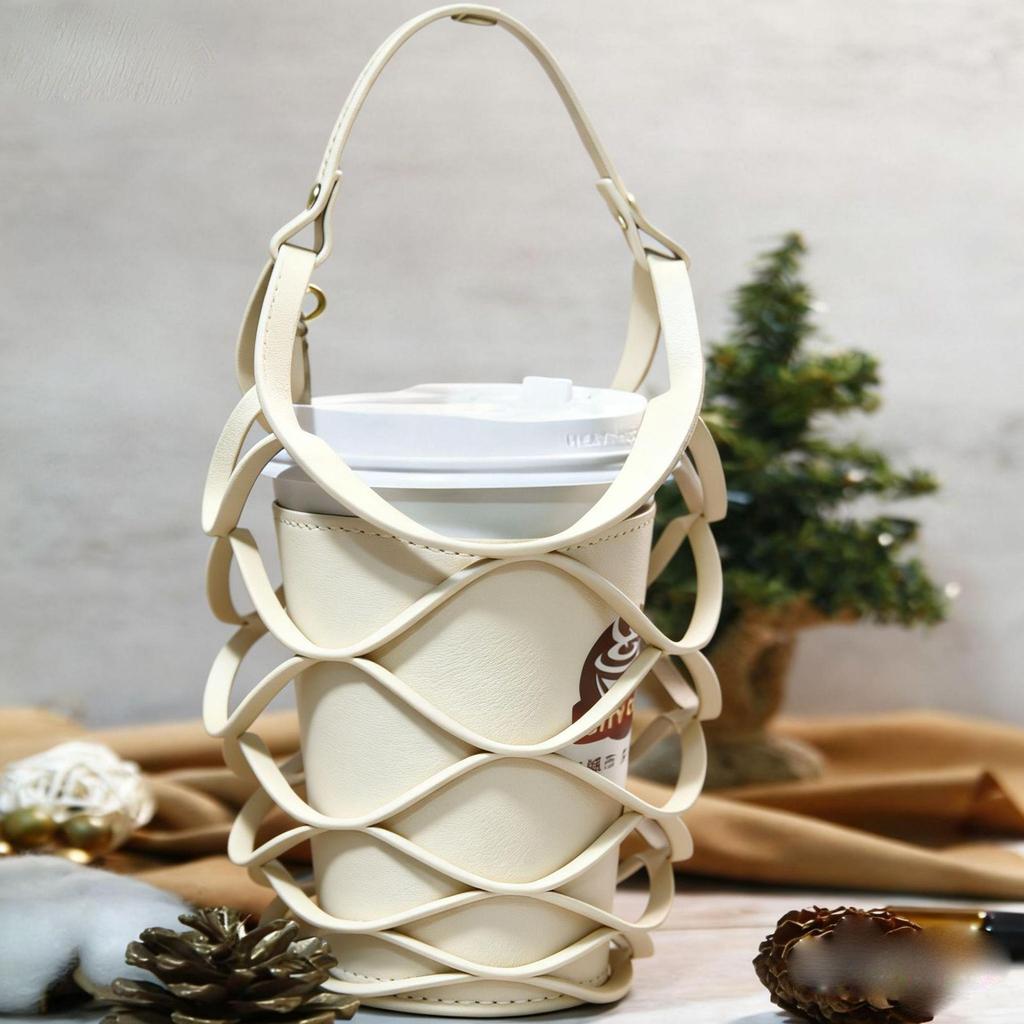 Creative Leather Mesh Cup Sleeve - Handheld PU Sleeve for Milk Tea and Coffee