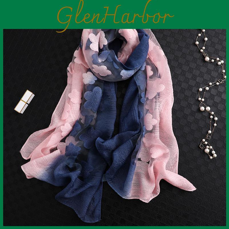 Flowers Women Cut Hollow Lace Gradient Silk Scarf Spring Shawls And Wraps Towel Femme Beach Sjaals