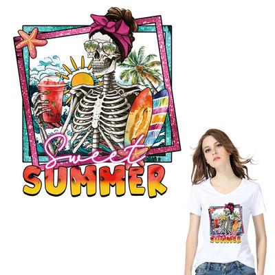 Creative Summer Skulls Patches For T-Shirt Dresses New Garment Accessory Diy Heat Transfer Washable Sticker On Clothes Hot