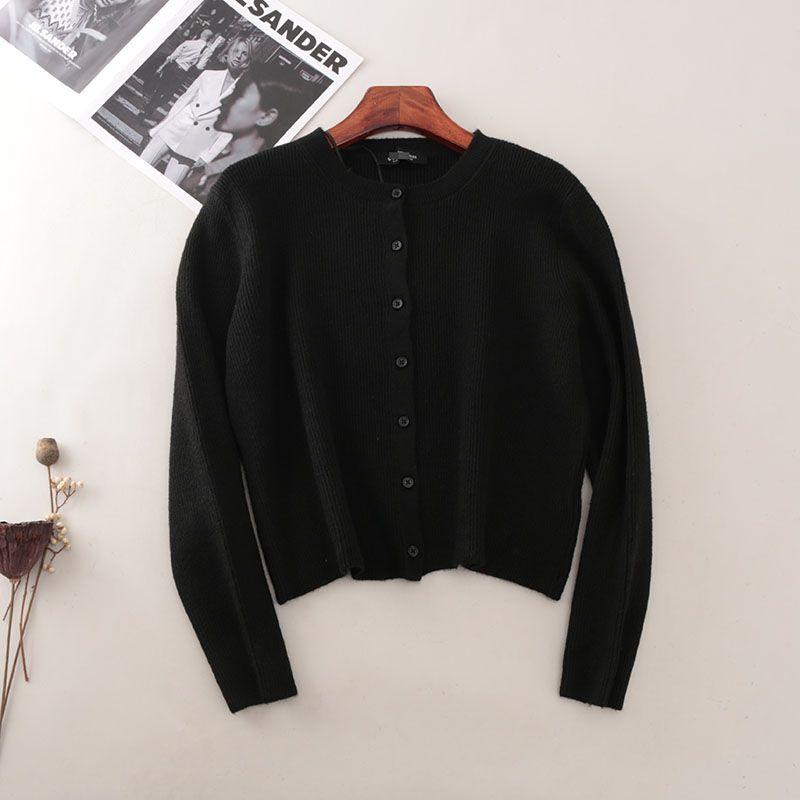 Casual All-matching Black Single Breasted Long Sleeve Cardigan Foreign Trade Original Order Small Loose Outdoor Women Knit