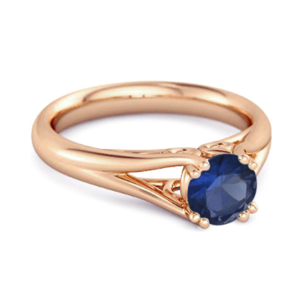 Blue Sapphire Wedding Solitaire Ring - 925 Sterling Silver Rose Gold Vermeil