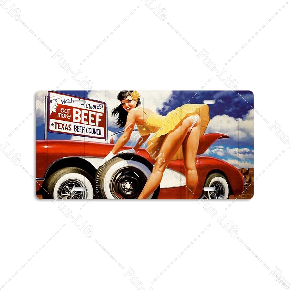 Beauty Vintage Metal Poster Airplane Retro Tinplate Compact Car Tin Signs Board Home Pub Bar Cafe Garage Wall Decor 15x30 cm