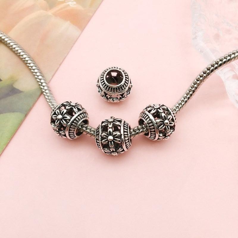 10Pieces European Style Spacer Beads with Large Holes Silver Round Spacer Beads Accessory for Creative Jewellery Making