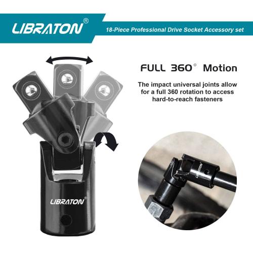 Libraton 18-Piece Extension Bar Set, 6.35mm, 9.5mm, 12.7mm Drive, Socket Adapter, Universal Joint, 50-250mm Overall Length, Chrome Vanadium Steel, Wit