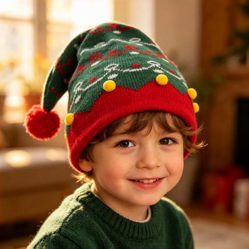 Red Christmas Knit Parent-Child Pom-Pom Hat
