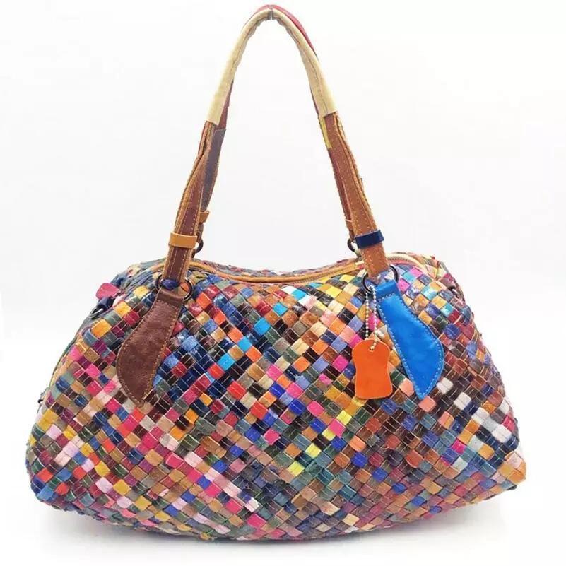 Bags Women'S Bags Color Woven Sheepskin Shoulder Messenger Bags Large Capacity Tote Bags