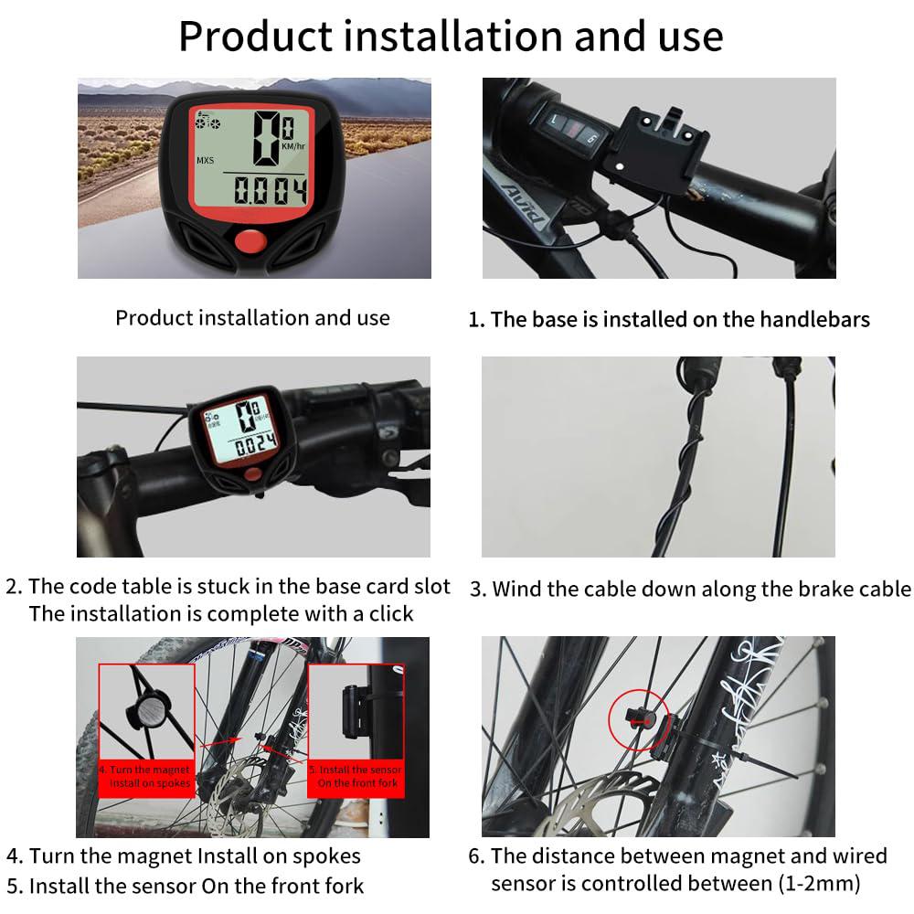 Bicycle Speedometer, Waterproof Wired Bike Computer with LCD Display, Cycle Odometer with Auto ON/OFF for Mountain, Road & Folding Bikes