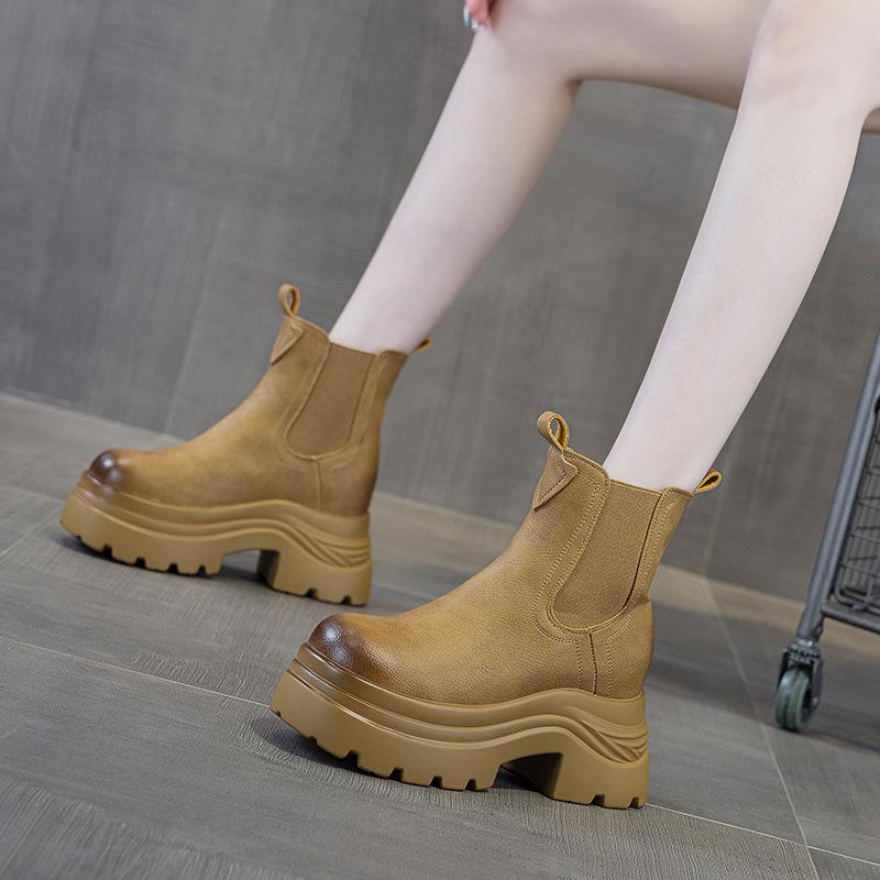 Thick-soled inner height-increasing Martin boots for women's autumn and winter new casual fashion British style one-pedal versatile chimney for women