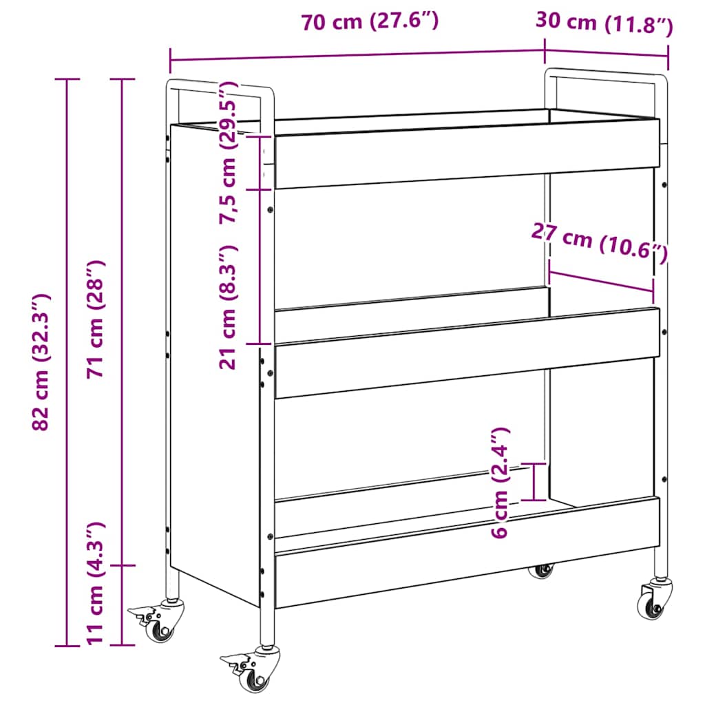 Kitchen Trolley Artisan Oak 70 X 30 X 82 Cm Engineered Wood