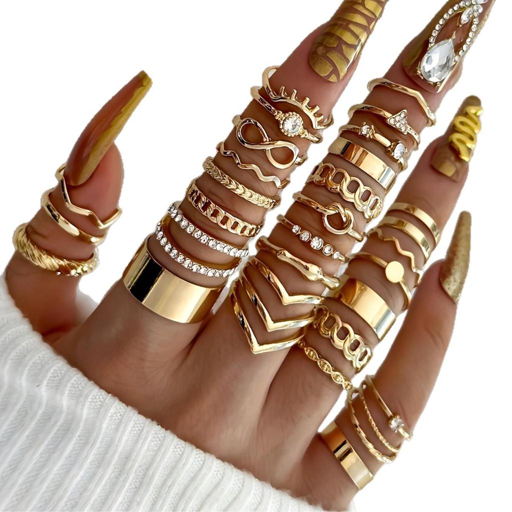 Elegant 30-Piece Rhinestone Butterfly and Pearl Knuckle Ring Set for Women