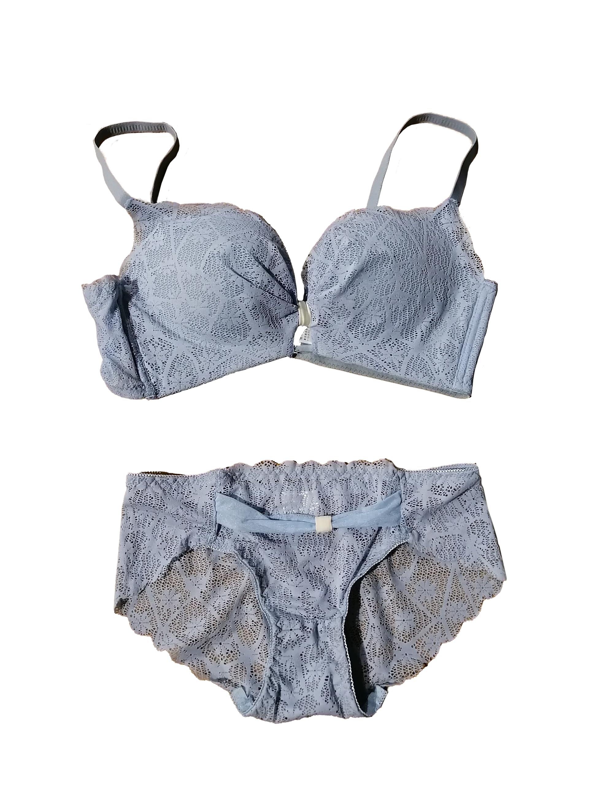 

Amulet Wireless Scallop Bra Panty Bra and Panty Sexy and Lace & Set, Underwear, Lingerie, Cleavage-Enhancing Set, Cute, Strappy, Ribbon, синий